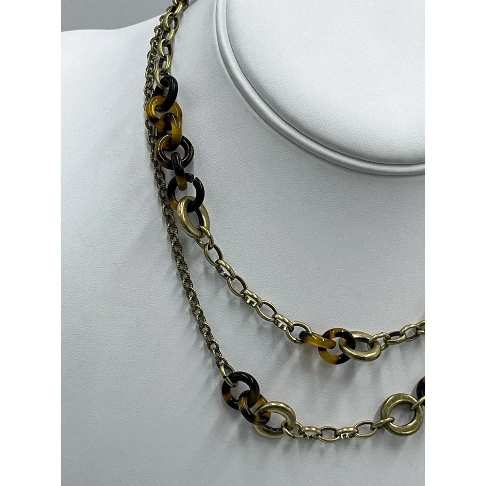 J. Crew Tortoiseshell Links and Pave Barrel Beaded Long Necklace 30